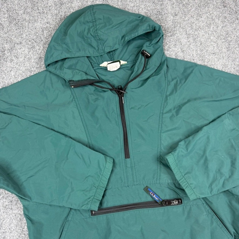 LL Bean Anorak Jacket Womens Medium Green Vintage Half Zip Windbreaker USA